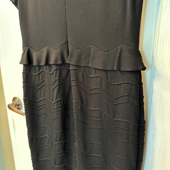 Escada | 44 XL Black Peplum Short Sleeve Pencil Dress Mod Career Stretch Viscose - Picture 9 of 11
